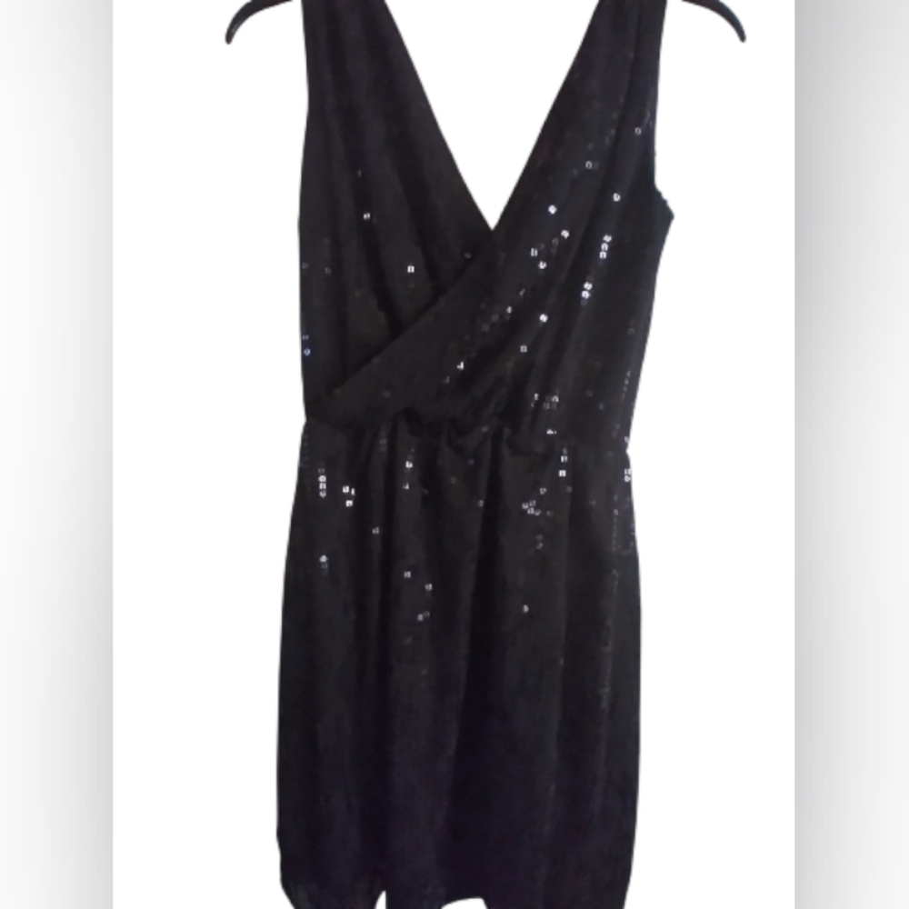 Express Elegant Black Sequin Dresss Sleeveless V Neck Size S Party Holiday